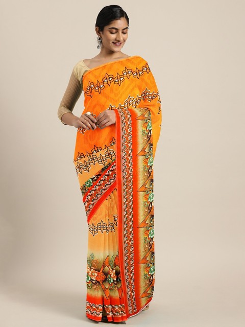 

KALINI Orange & Black Pure Georgette Printed Saree