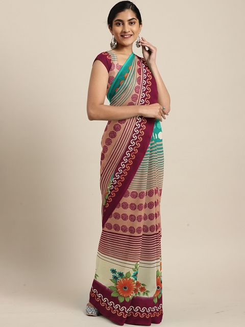 

KALINI Maroon & Beige Pure Georgette Striped Saree