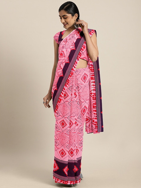 

KALINI Pink & Red Pure Georgette Printed Saree
