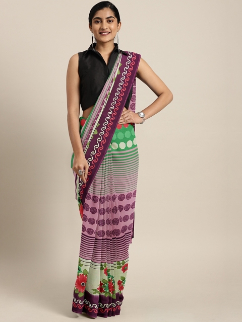 

KALINI Pink & Green Pure Georgette Printed Saree