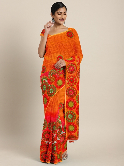 

KALINI Orange Printed Pure Georgette Saree