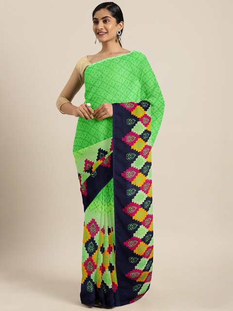

KALINI Green Geometric Printed Pure Georgette Saree
