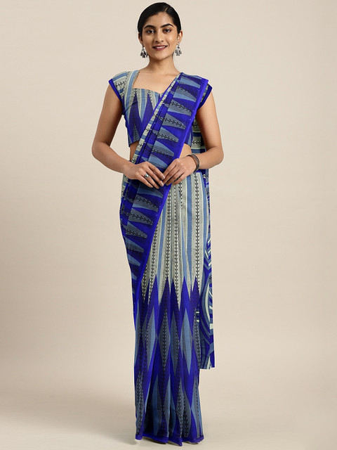 

KALINI Blue & Grey Poly Georgette Printed Saree
