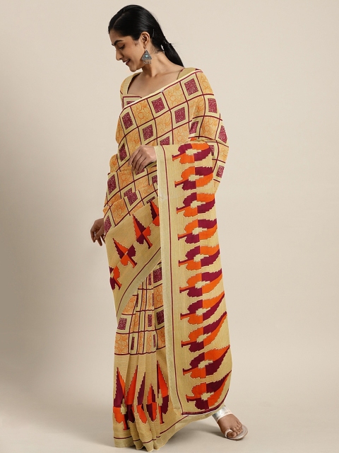 

KALINI Brown Geometric Printed Pure Georgette Saree