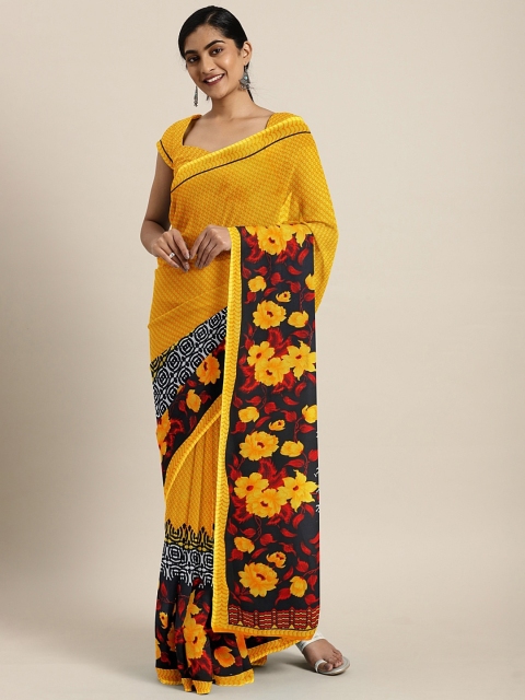 

KALINI Mustard Yellow & Red Poly Georgette Printed Saree
