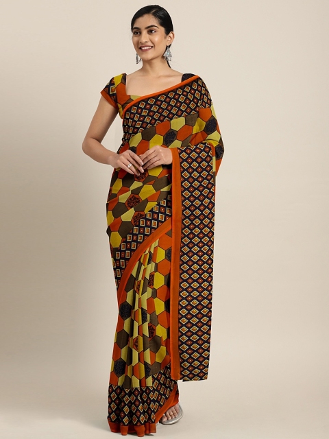 

KALINI Brown & Orange Pure Georgette Printed Saree