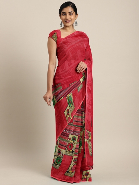 

KALINI Red Printed Pure Georgette Saree