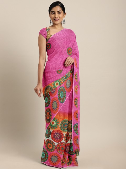 

KALINI Pink & Green Pure Georgette Printed Saree