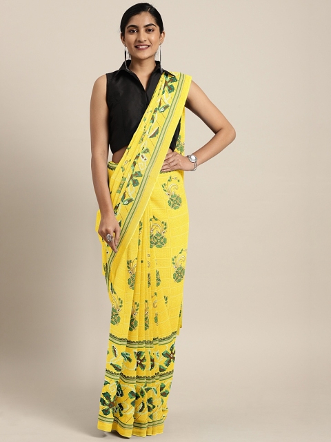 

KALINI Yellow & Green Pure Georgette Printed Saree