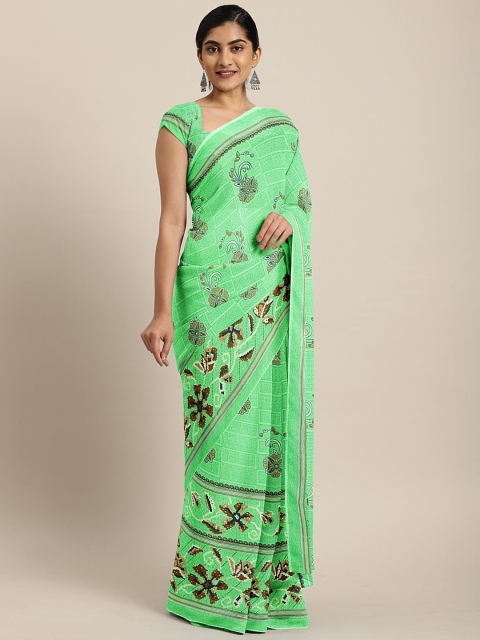 

KALINI Green & Beige Pure Georgette Printed Saree