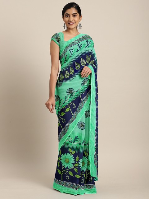 

KALINI Sea Green & Navy Blue Pure Georgette Printed Saree