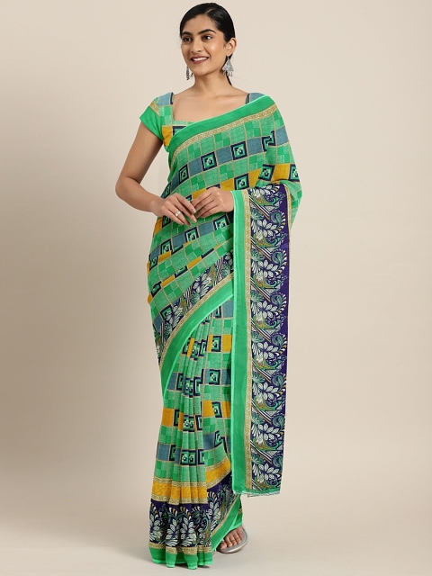 

KALINI Green & Yellow Pure Georgette Printed Saree