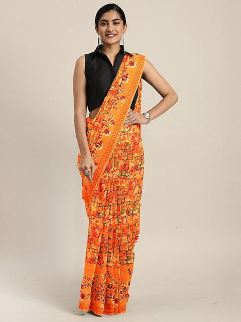 

KALINI Orange Printed Pure Georgette Saree