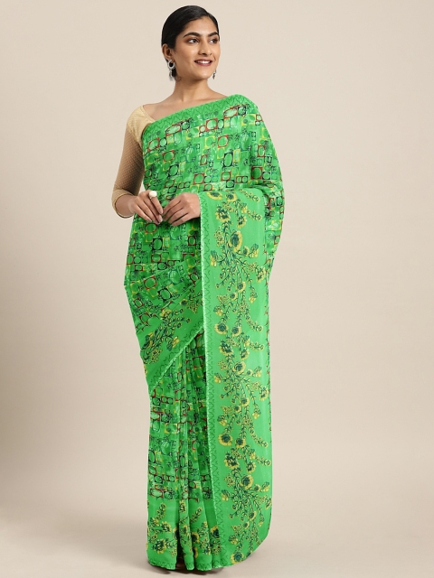 

KALINI Green & Black Pure Georgette Printed Saree