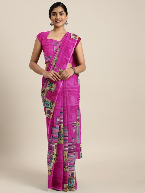 

KALINI Pink & Blue Pure Georgette Printed Celebrity Saree