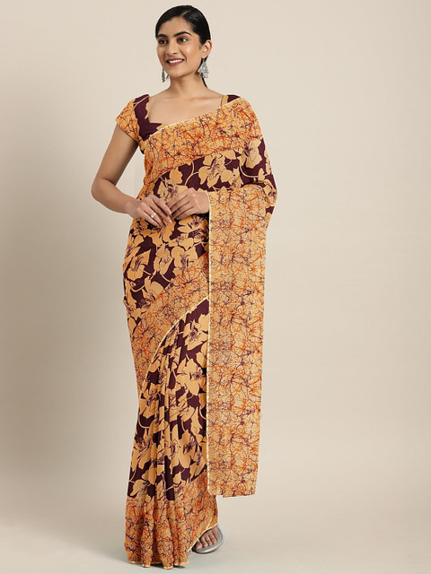 

KALINI Orange & Brown Pure Georgette Printed Saree