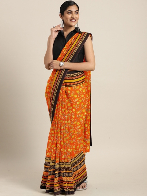 

KALINI Orange & Black Pure Georgette Printed Saree