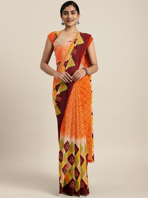 

KALINI Orange Printed Pure Georgette Saree
