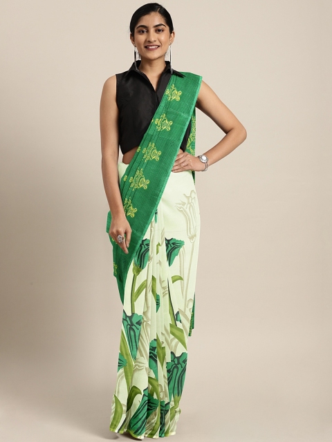 

KALINI Green Floral Printed Poly Georgette Saree