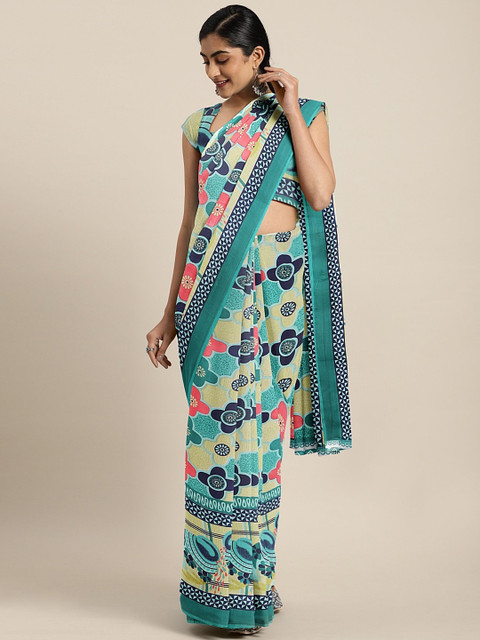 

KALINI Teal Green Pure Georgette Printed Saree