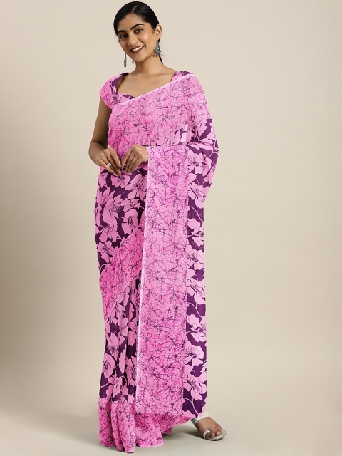 

KALINI Purple & Pink Pure Georgette Floral Printed Saree