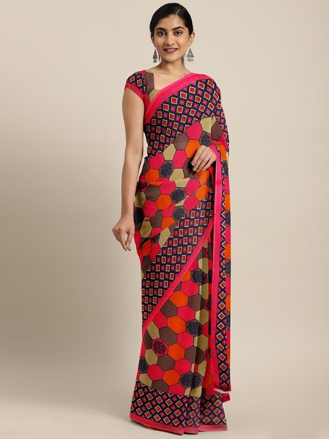 

KALINI Brown & Black Pure Georgette Geometric Printed Saree