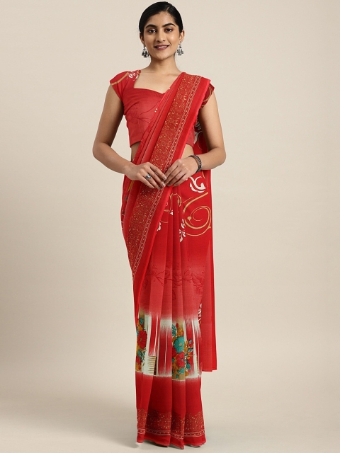 

KALINI Red Printed Pure Georgette Saree