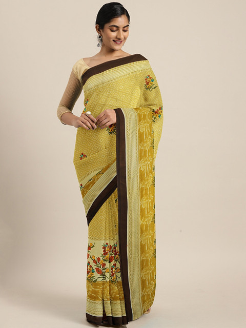

KALINI Beige & Red Pure Georgette Printed Saree