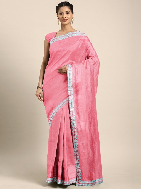 

KALINI Pink & Blue Silk Blend Solid Saree