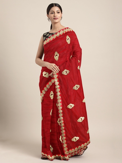 

KALINI Red & Gold-Toned Net Embellished Saree