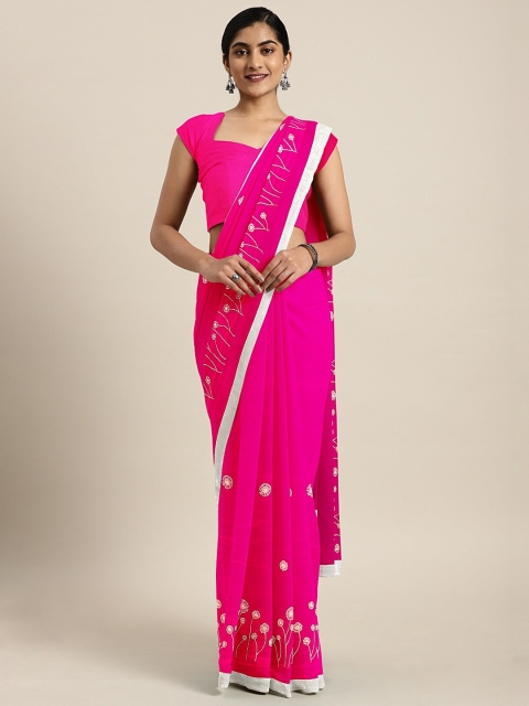 

KALINI Pink & White Pure Georgette Embroidered Sequinned Celebrity Saree