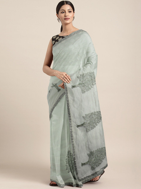 

KALINI Grey Embellished Supernet Saree