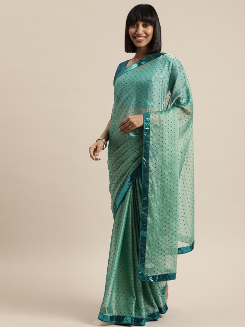 

KALINI Teal Blue Woven Design Silk Blend Saree with Sequins