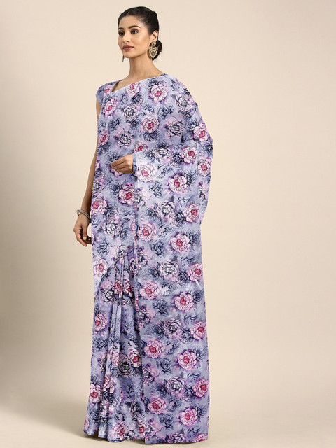 

KALINI Purple & Pink Silk Blend Floral Printed Saree