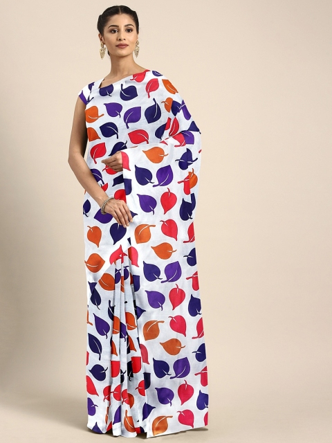 

KALINI White & Red Silk Blend Printed Saree