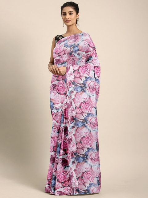 

KALINI Lavender-colored Floral Printed Silk Blend Saree