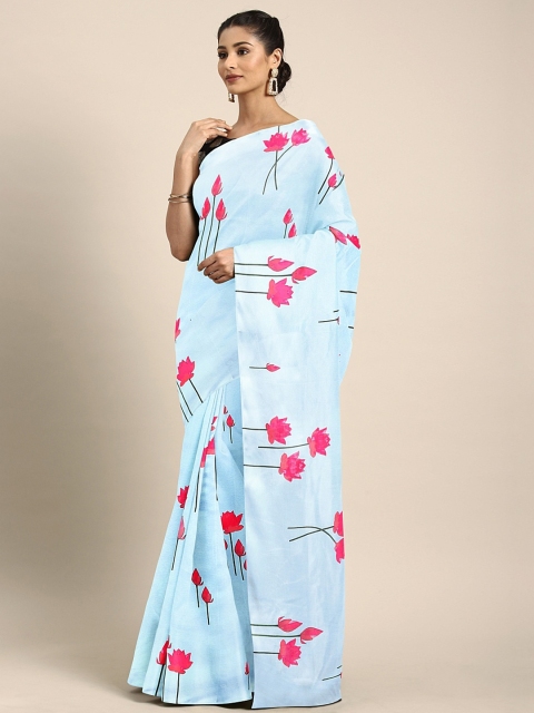 

KALINI Blue Floral Printed Silk Blend Saree