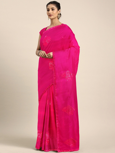 

KALINI Fuchsia Floral Embellished Pure Georgette Saree