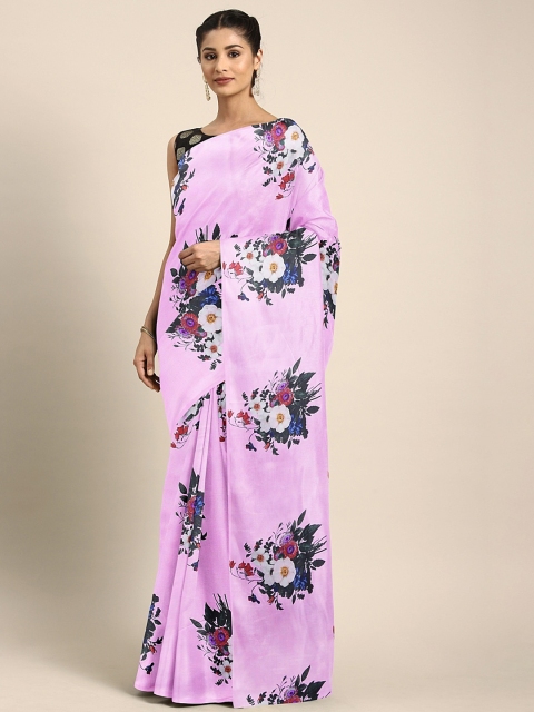 

KALINI Pink & White Silk Blend Floral Printed Saree