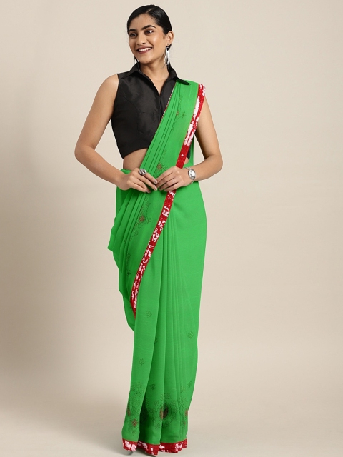 

KALINI Green Embroidered Pure Georgette Sequinned Saree