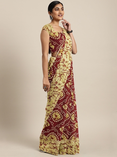 

KALINI Maroon & Beige Pure Georgette Printed Bandhani Saree