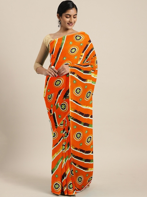 

KALINI Orange & Off-White Pure Georgette Printed Bandhani Saree