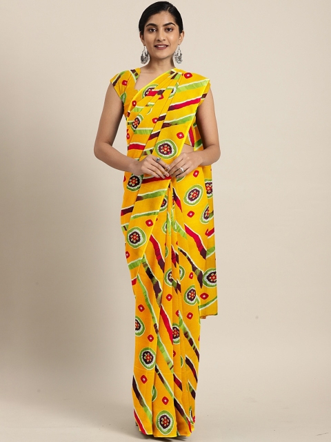 

KALINI Yellow & Red Pure Georgette Printed Bandhani Saree