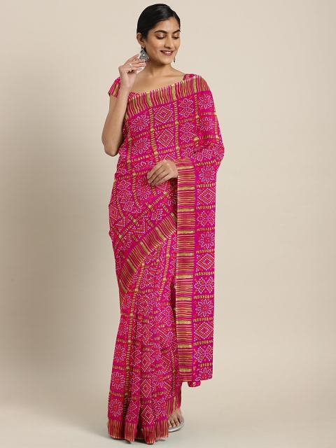 

KALINI Pink & White Pure Georgette Printed Bandhani Saree
