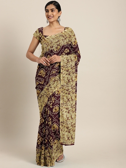 

KALINI Burgundy & Beige Pure Georgette Printed Bandhani Saree