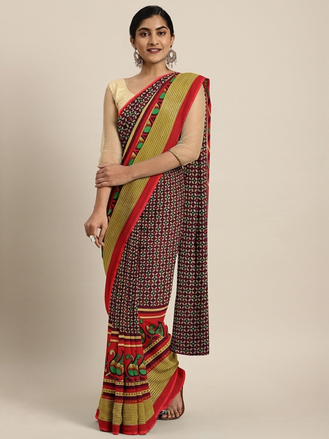 

KALINI Maroon & Green Pure Georgette Paisley Printed Saree