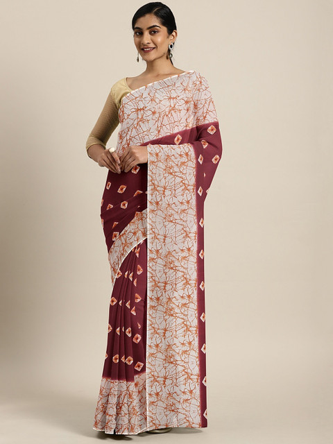

KALINI Maroon & Beige Pure Georgette Printed Bandhani Saree