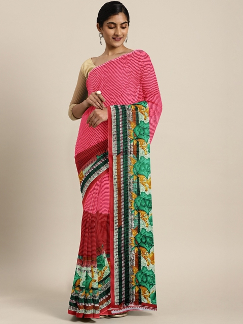 

KALINI Red & Green Poly Georgette Printed Saree