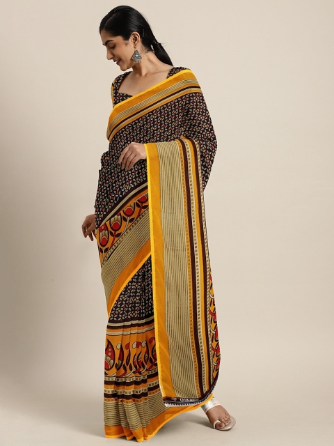 

KALINI Yellow & Black Pure Georgette Printed Saree