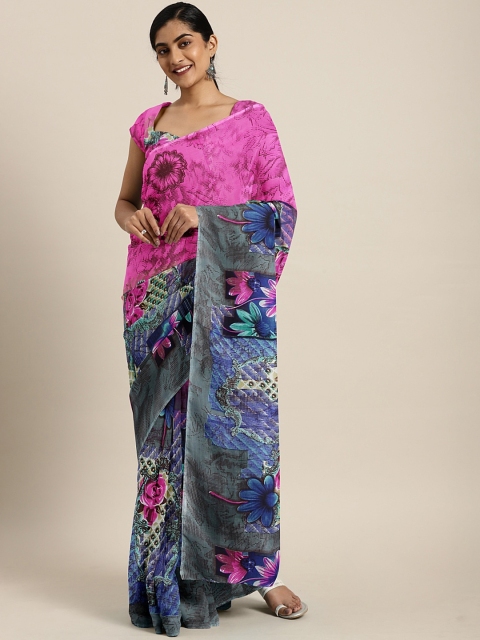 

KALINI Purple & Grey Poly Georgette Printed Saree